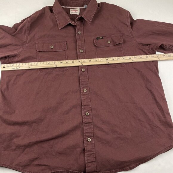 Wrangler Button Up Chambray Shirt Men’s 2XL Cotton Stretch Long Sleeve Maroon - Picture 4 of 10